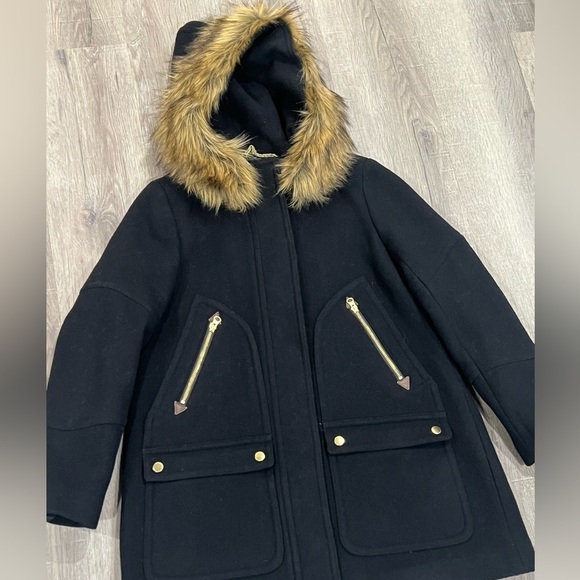 J Crew Size 8P Black Italian Stadium Cloth Nello Gori Fur Wool Cocoon Jacket - Picture 4 of 10